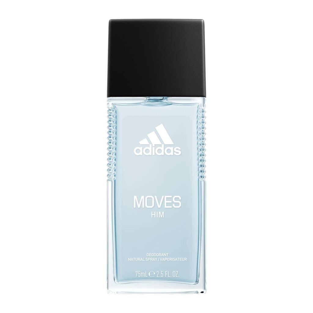 Adidas Moves Him Body Fragrance 2.5 fl oz (Pack of 1) , Notes of Green Apple, Cedarwood, Musk, Mens Fragrance, Long Lasting, Sporty Fragrance, Travel Size