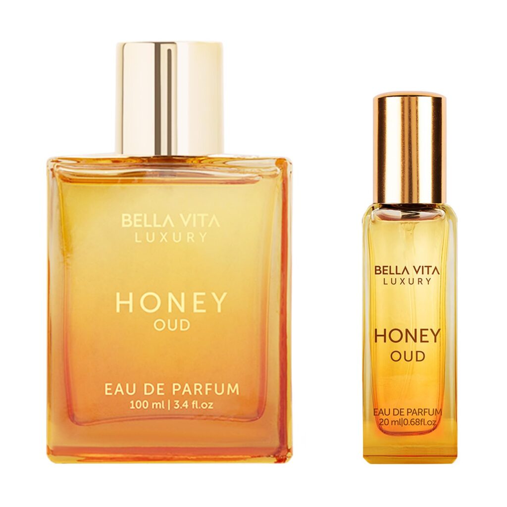 BellaVita Honey OUD Perfume for Women  Men 100ml  20ml | Vanilla, Bergamot  Patchouli Notes | Long-Lasting Arabian Unisex Perfumes for Women  Men | Floral  Spicy Cologne Honey Perfume