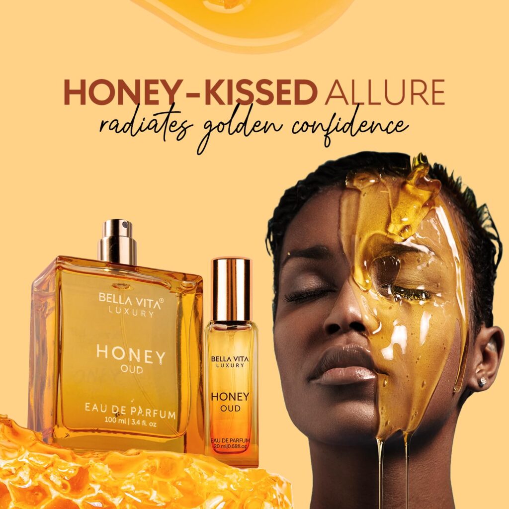 BellaVita Honey OUD Perfume for Women  Men 100ml  20ml | Vanilla, Bergamot  Patchouli Notes | Long-Lasting Arabian Unisex Perfumes for Women  Men | Floral  Spicy Cologne Honey Perfume