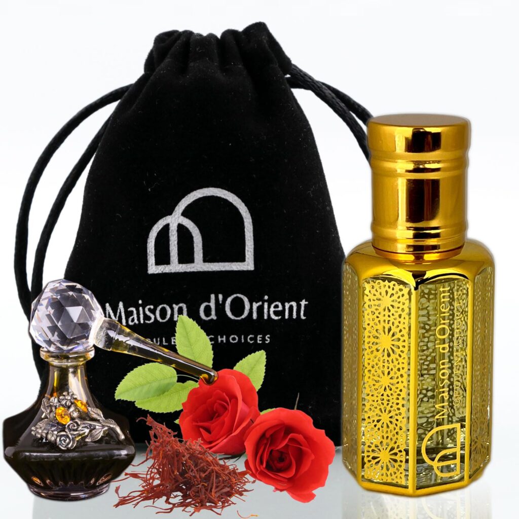 Golden Oud Perfume Oil 12 mL – Oriental Blend with Saffron Rose and Oud. Alcohol Free Long Lasting Unisex Oil, Compliment Magnet
