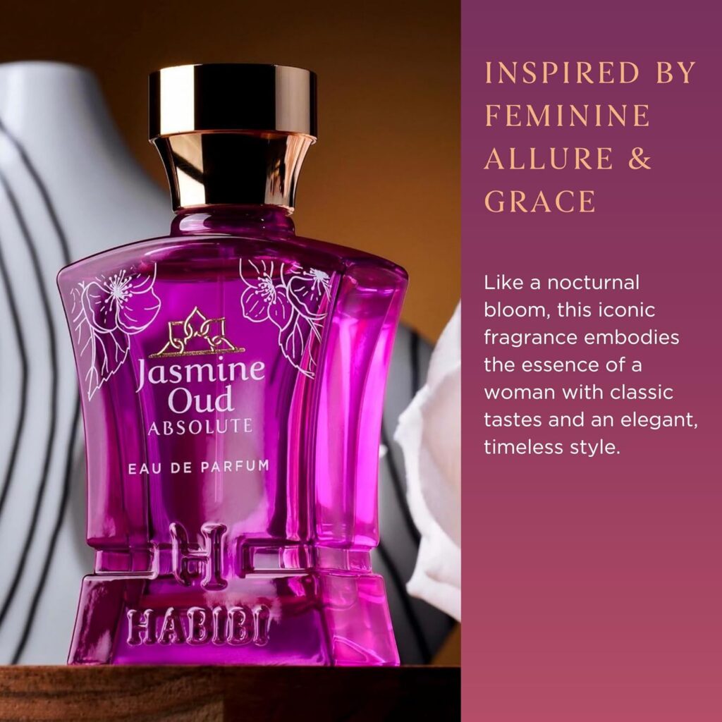H HABIBI Jasmine Oud Absolute Long-Lasting Arabian Perfume For Women, Eau de Parfum for Women (2.5 Oz) Woody  Floral Premium Fragrane With Notes of Leather, Rose  Oud