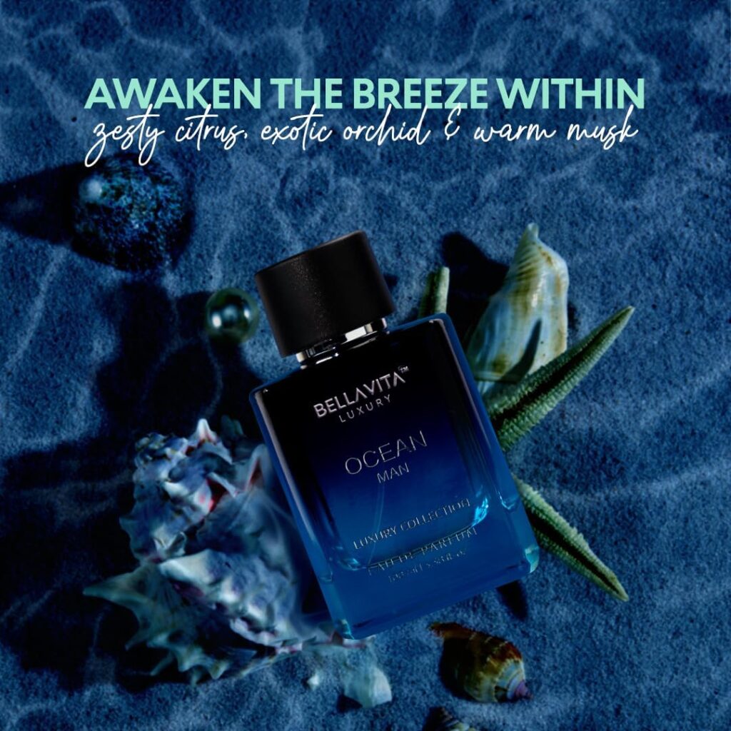 BellaVita Luxury OCEAN Eau de Perfume for Men (100ml) | Fresh Aquatic Fragrance | Notes: Aqueous, Bergamot, Orchid  Jasmine | Masculine Aromatic Fragrance | Mens Parfum Gift