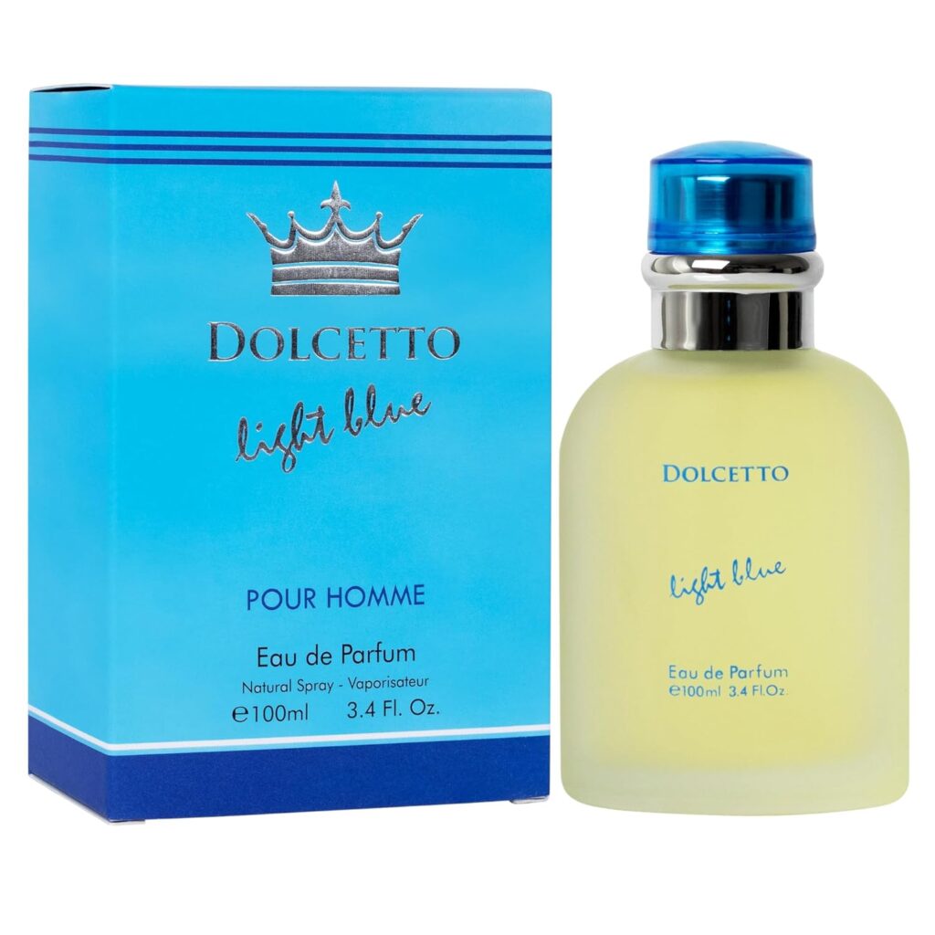 NovoGlow Dolcetto Light Blue Eau De Parfum for Men 3.4 Fl. Oz. 100ml Refreshing Combination of Woody Floral  Aquatic Fragrance - Scent Lasts All Day A Gift for Any Occasion