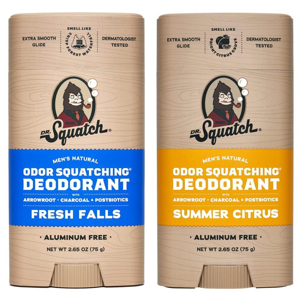Dr. Squatch Natural Deodorant for Men - Odor-Squatching Aluminum Free - Fresh Falls  Summer Citrus (2.65 oz, 2-Pack)