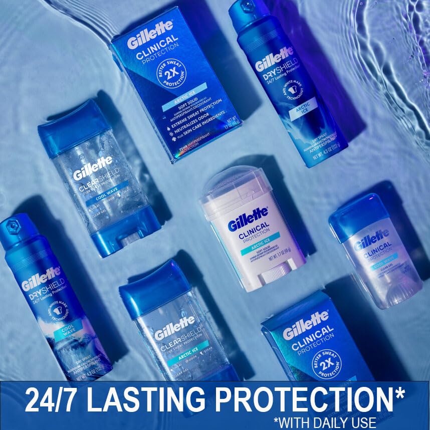Gillette Antiperspirant and Deodorant for Men, 72hr Sweat  Odor Protection, Long Lasting Freshness, Anti-White Mark Technology, Clear Gel, Cool Wave Scent, 3.8 oz (Pack of 4)