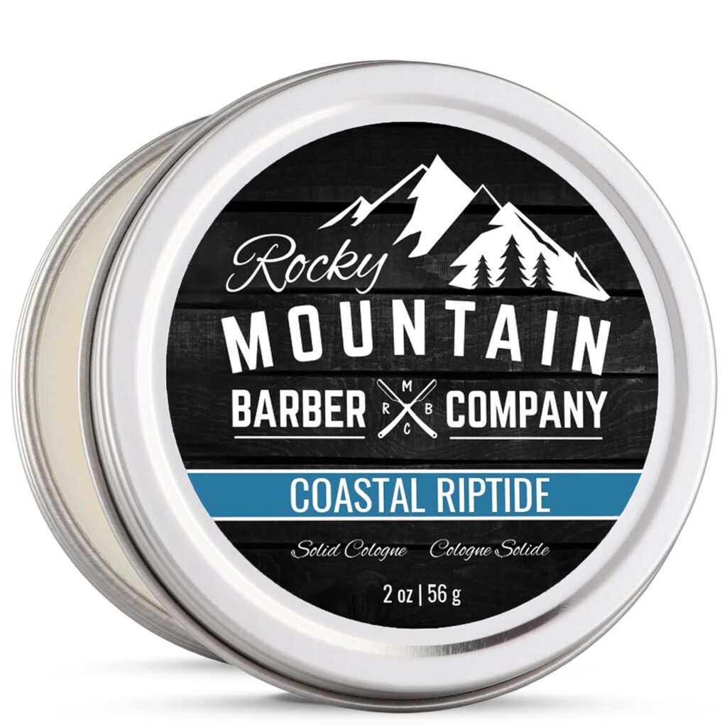 Rocky Mountain Barber Company Solid Cologne for Men – Citrus  Spice Scent – 2 Oz Size - Made with Coconut Oil, Shea Butter - Long-Lasting Scent