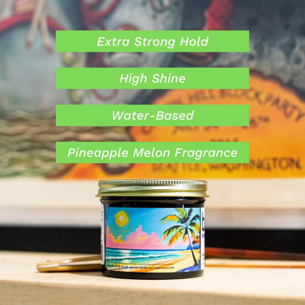 Summer Edition, 4 oz | Extra-Strong Hold, High Shine, Water-based Pomade, Non-Flasking Easy to Wash Out, Pineapple Melon Fragrance