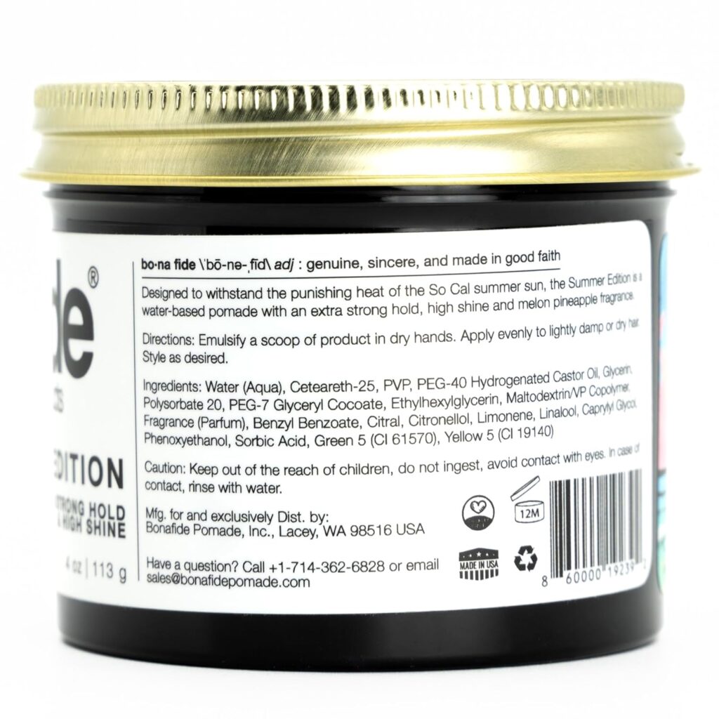 Summer Edition, 4 oz | Extra-Strong Hold, High Shine, Water-based Pomade, Non-Flasking Easy to Wash Out, Pineapple Melon Fragrance